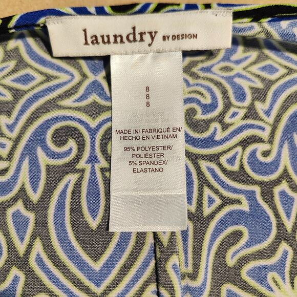 Laundry Faux Wrap Dress Size 8 Stretch Jersey Knit Blue multi - Picture 6 of 7